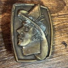 Vintage Firefighter Profile Brass Tone Belt Buckle 3D Relief First Responder B20