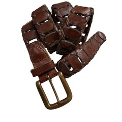 Argentina Cowhide Woven Braided Belt Mens 48&Prime; Brown Leather Western Brass Buckle