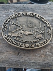 Rural Electrification 50+ Years of Service Solid Brass Oval Western Buckle 1.75&Prime;