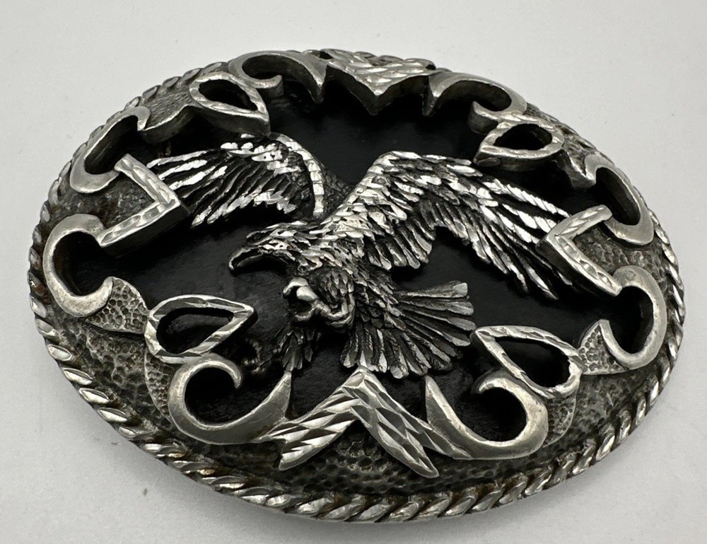 Vintage EAGLE BELT BUCKLE BLACK SHADOW 3 1/2 X 2 3/4 PEWTER. U.S.A Made Legends