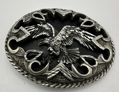 Vintage EAGLE BELT BUCKLE BLACK SHADOW 3 1/2 X 2 3/4 PEWTER. U.S.A Made Legends