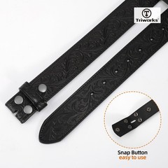 TRIWORKS Western Belt Strap for Men without Buckle Fit Size 34&Prime;-37&Prime;, A-black