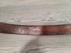 Marines belt buckle leather belt 45in used USMG first to fight