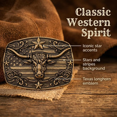Western Cowboy Belt Buckle for Men, Cowgirl Longhorn Bull Belts Buckles Texas