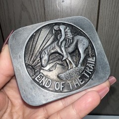 Vintage Belt Buckle 70’s End Of The Trail Native American Western Cowboy