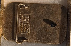 Vintage 1989 Metal Belt Buckle, Solid Brass, Blue Crushed Turquoise Stones, Cove