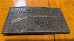 Vintage Winchester Repeating Arms Belt Buckle Brass Rifle Lewis Buckles 1970s