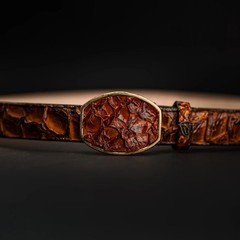 Genuine Exotic Pirarucu Monster Fish Western Belt with Removable Buckle – Cognac