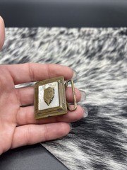 Vintage Belt Buckle Shell Inlaid Brass Ornate Design Marked Gloray Newport #A98