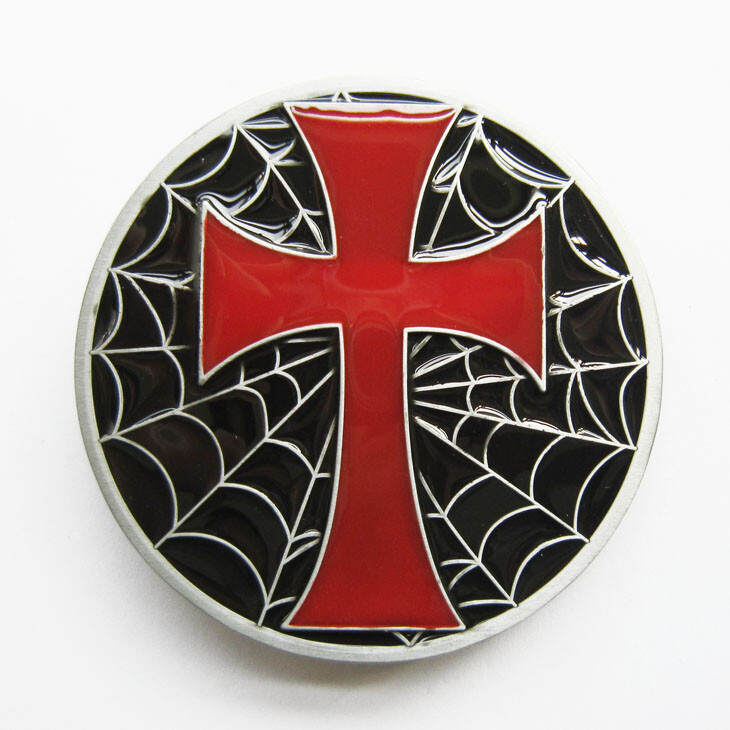 Round Red Cross with Spider Web Enamel Metal Belt Buckle
