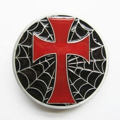 Round Red Cross with Spider Web Enamel Metal Belt Buckle