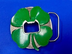 Kalan Brand Lucky Four Leaf Clover Belt Buckle and Bottle Opener Green Silver