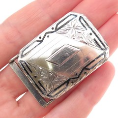 HWK Co. 925 Sterling Silver Antique Art Deco Enamel Belt Buckle