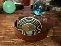 R.Sorrell James Reid Dgn Sterling Silver Turq.Belt Buckle Cow Hide 34”-1.5”✅