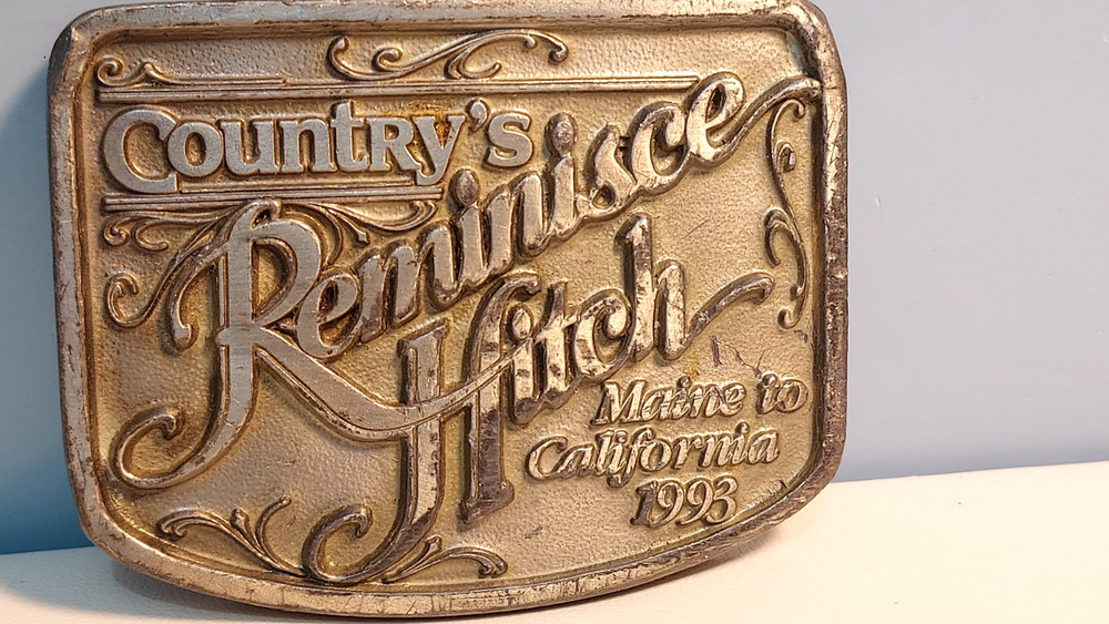 1993~**COUNTRYS REMINISCE HITCH CROSS COUNTRY BELT BUCKLE**~Horse Wagon Ride