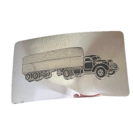 Vintage Diesel Semi Truck Trucker Belt Buckle Mirrored Rectangle 2 X 3.25 USA