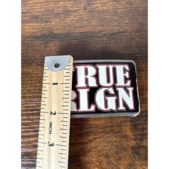 True Religion Mens Belt Buckle Silver Black Red White TRUE RLGN Logo Rectangular