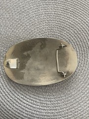 Men&rsquo;s Western Engraved Oval Metal Belt Buckle, Coin Accent, 1.5in Silver/Gold