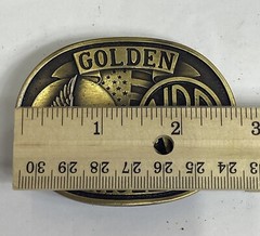 Vintage NRA GOLDEN EAGLES Belt Buckle Brass American Flag With Original Box