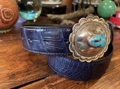 Navajo James Reid Dgn Sterling Silver Turquoise Belt Buckle 31-34-1.5”nu🐊✅