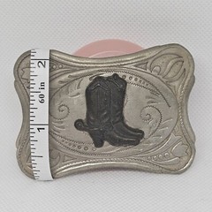 Rustic Cowboy Buckle Boots Southwestern Style 3.75&Prime; Heavy Metal Silvertone