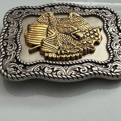 Western Eagle American Flag Belt Buckle Silver Gold Tone Metal Made in Mexico