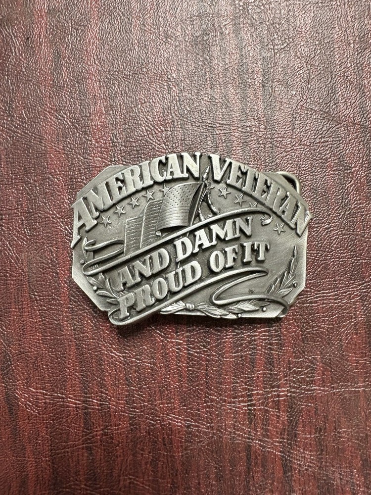 Vintage 1987 Siskiyou Belt Buckle American Veteran & Damn Proud of It USA