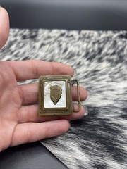 Vintage Belt Buckle Shell Inlaid Brass Ornate Design Marked Gloray Newport #A98
