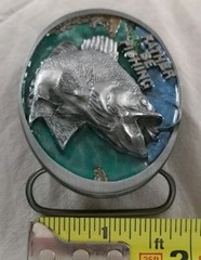 RATHER BE FISHING JUMPING FISH BASS TROUT FISHERMAN BELT BUCKLE MADE IN USA 1988