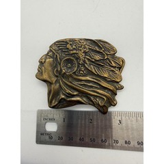 Vintage Native American Chief Heavy Belt Buckle Solid Brass Western Headdress