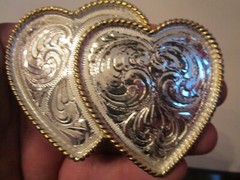 GERMAN SILVER DOUBLE HEART WESTERN DESIGN BELT BUCKLE – GW-9