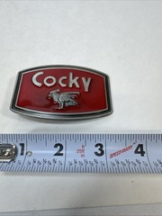 Rooster Belt Buckle “Cocky” Medium. Red Enameled And Gray Tones