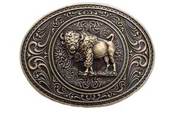 Men Gold Metal Buffalo Bull Belt Buckle Cowboy Western Fashion Oval Shape Casual