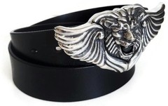 AL BERES TWO 1.5&Prime; LION WING BELT « BUCKLE ONLY » ANTIQUE SILVER PEWTER METAL USA