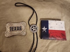 TEXAS Theme Belt Buckle, Bolo Tie, & Billfold Wallet Mens Accessories Lot *NICE*