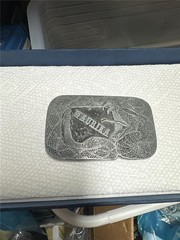Vintage Waurika Oklahoma Rattlesnake Belt Buckle Metal Silver Black 4&Prime; x 2.5&Prime;