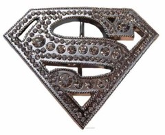 Superman S Logo Rhinestone Silvertone Enamel Metal Belt Buckle