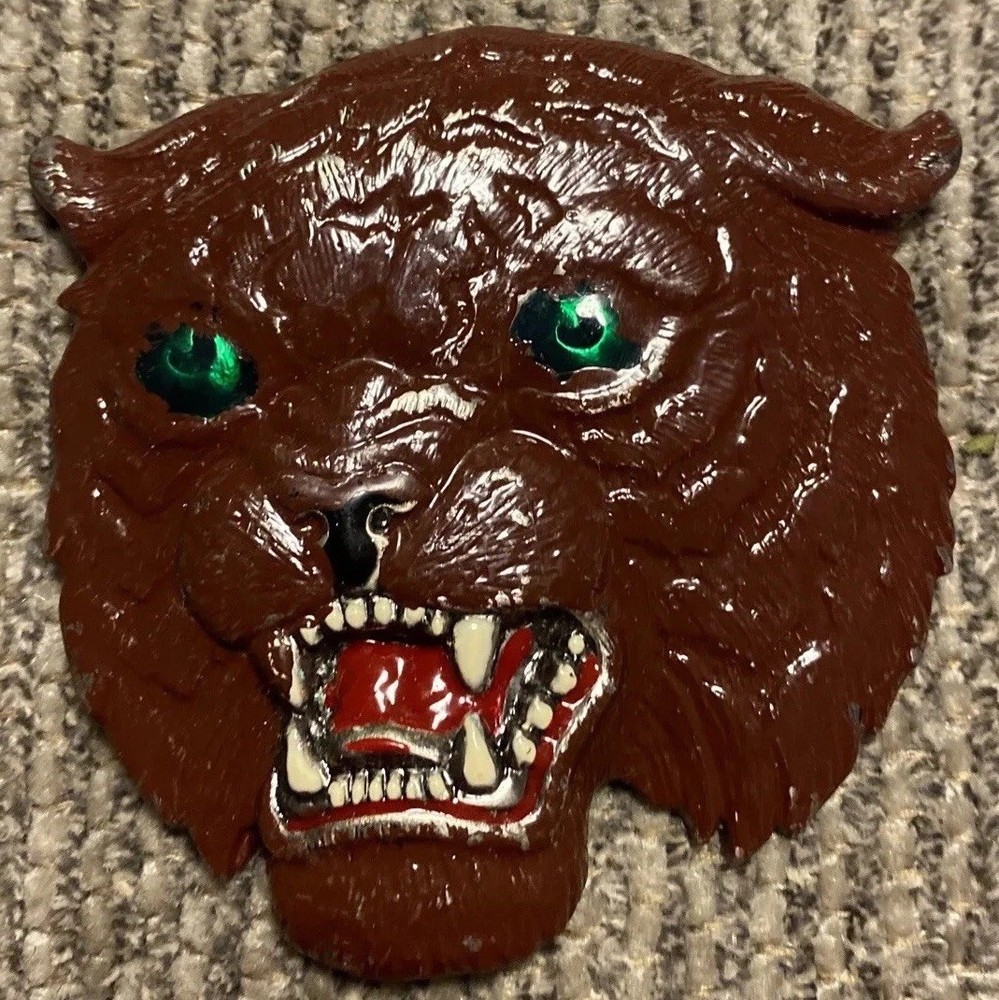 FEROCIOUS SCARY & COOL VINTAGE &rsquo;80&rsquo;S SNARLING 3D LYNX OR BOBCAT HEAD BELT BUCKLE