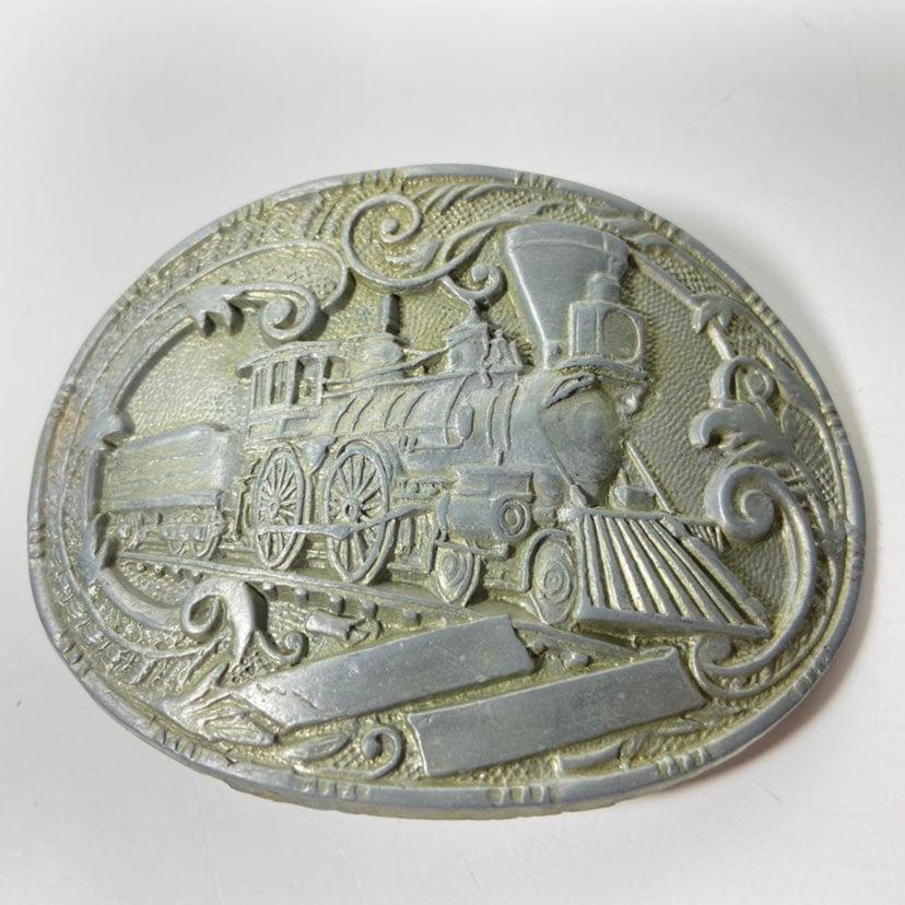 3.5&Prime; x 2.75&Prime; Vintage Train Locomotive Railroad Belt Buckle