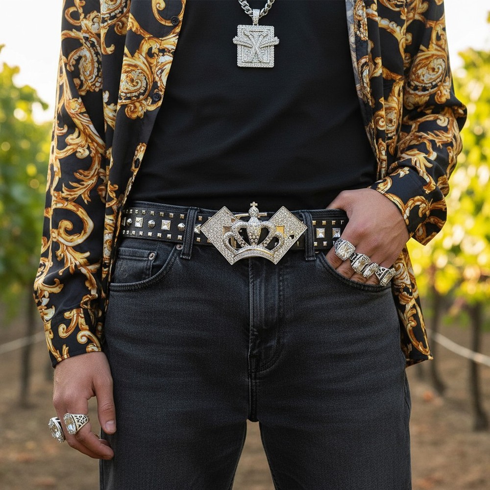 New Men Silver Metal Belt Buckle Street Fashion Bling King Crown Ace Cards Vegas