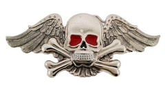 Skull Belt Buckle Skeleton Feather Silver Metal Halloween Pirate Costume Cosplay