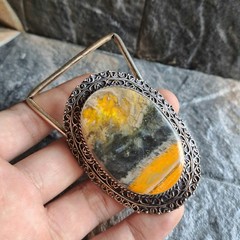 Bumblebee Jasper Oval Silver Plated Belt Buckle Bold Yellow Black Western Unisex