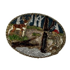 Buckle Vintage 1989 W USA Oval Outdoor Scene Belt Buckle