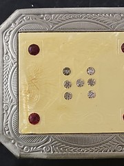 Vintage Victorian Silver Plate Belt Buckle – Celluloid Inlay with Crystal & Red