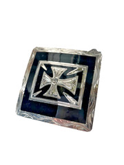 Western Mens Belt Buckle 3.25 x 3 in Southern Cross Cowboy Black Silver 1.5