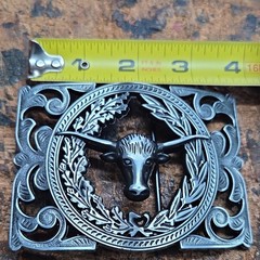 Rectangle Western Metal Belt Buckle Longhorn Bull Head Silver/Black 1.5in