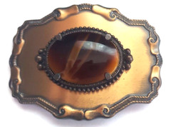 Women/ Men Copper Tone Western Style Belt Buckle w/ Faux Tigers Eye Center