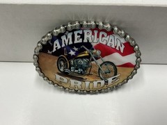 Pewter Belt Buckle V-Twin Power American Pride Motorcycle Biker Flag Eagle Wings