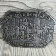 American Express Co Belt Buckle Mens Silver Wells Butterfield Stagecoach Rodeo