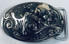Belt Buckle Tattoo Themed Machine Tattoist with Skull Very Ornate